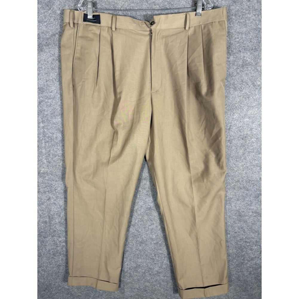 Dockers Mens Khaki Pleated Classic Fit Truman Dress Pants 42 L30 Polyester Rayon